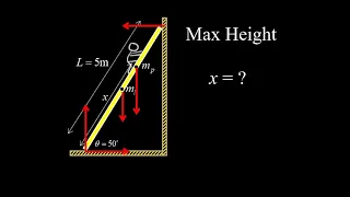 Physics ladder problem:  maximum height before ladder slips.  Static equilibrium ladder problem.