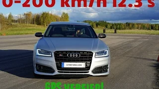 12,3 s 0-200 km/h Audi S8 Plus GPS test to top speed LIMITER and 22,7 s 0-250 km/h test [50 fps]