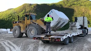 Caterpillar 988B Wheel Loader Loading Marble Blocks On Trucks- Birros Marbles