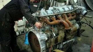 M.A.N truck engine start. Six cylinder.