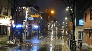 Tranquil Rain Walk in the Closed Cafe Street. Relaxing Sound for Sleep Study. Ambient Video. ASMR.