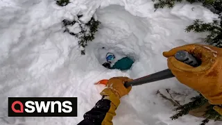 Dramatic moment skier rescued a snowboarder buried head first in snow and running out of air | SWNS