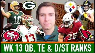 Week 13 QB, TE and D/ST Rankings (Top 25) | 2023 Fantasy Football