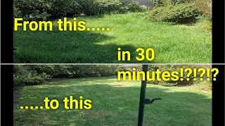 Satisfying lawn mowing. Overgrown lawn restored in just on 30 minutes!