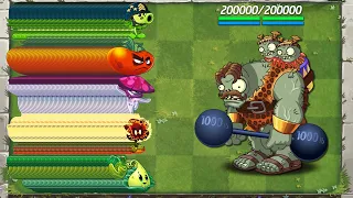 PvZ 2 Every 100 Plant Max Level vs Strongman Gargantuar Zombie 200000 HP