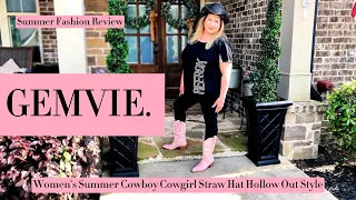 Summer Cowgirl Straw Hat Hollow Out Style Roll Up Brim By Gemvie