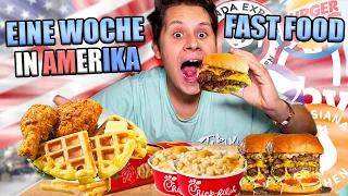 Eine WOCHE nur FAST FOOD IN AMERIKA ESSEN😲🌭(AUF KEINEN FALL NACHMACHEN!!❌) - SELBSTEXPERIMENT😫