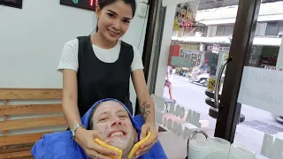 $4.75 FACE MASSAGE & FACIAL EXPERIENCE in PATTAYA THAILAND By Sis at Style Barber in Soi Buakow