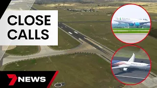 Two passenger jets metres from disaster in near misses at Melbourne Airport | 7 News Australia