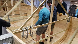 Lifeboat 13 in-house build -  fitting the steamed oak frames (or ribs) 2