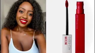 MAYBELLINE RED MATTE INK SUPERSTAY INK LIPSTICK |SHADE 20| PIONEER REVIEW ON DARK SKIN💋💄