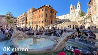 Walking in Rome – From Spanish Steps to Trevi Fountain (4K, Stereo Sounds)