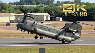 (4K) Boeing Chinook HC4 Royal Air Force ZA681 long Wheelie backwards RAF Fairford RIAT 2022 AirShow