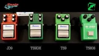 Ibanez Tube Screamer comparison: TS808 vs TS9 vs TS9DX vs JD9 - demo, reamping test, multitest