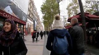 [4k]  Paris France, Walking the Avenue des Champs-Élysées from Arc de Triomphe