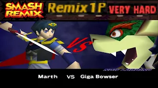 Smash Remix HD Textures Gameplay - Remix 1p Mode Marth (Very Hard)