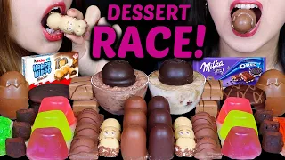 ASMR LEFTOVER DESSERT RACE! MINI CHOCOLATE MARSHMALLOW, KINDER HAPPY HIPPO, MILKA OREO EGG, JELLY 먹방