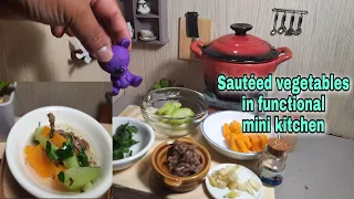 Sauté Squash and meat | Mini Kitchen | real tiny food |miniature cooking functional kitchen