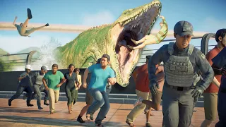 MOSASAURUS BREAKING OUT EATING HUMANS!!? - Jurassic World Evolution 2