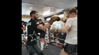 Nico Carillo getting some Muay Thai sparring in with Damien Alamos