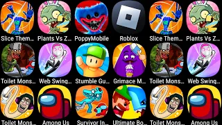 Plants Vs Zombies 2,Grimace Monster DOP,Poppy Moblie,Roblox,Among Us,Toilet Monster,Stumble Guys