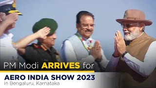 PM Modi arrives for Aero India Show 2023 in Bengaluru, Karnataka