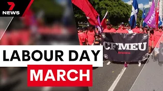 Fiery scenes at Brisbane's Labour Day march | 7 News Australia