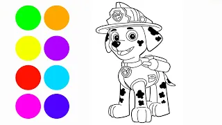 Рисуем Маршала из Щенячьего патруля, учим цвета/Draw Marshall paw patrol, learn colors.