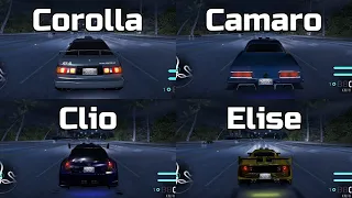 Toyota Corolla GT-S vs Chevrolet Camaro SS vs Renault Clio V6 vs Lotus Elise - Need for Speed Carbon