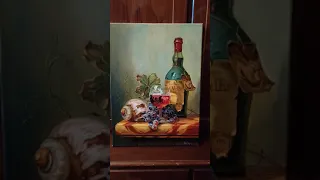 Натюрморт с вином и виноградом масло Терехин Кирилл Still life with vine and grapes Terechin Kirill