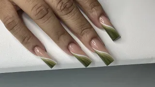 Outline Shades of Green Acrylic Nail