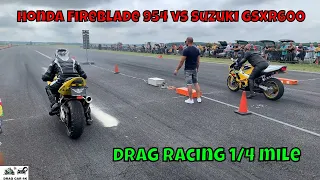 Honda Fireblade 954 vs Suzuki GSXR600 motorcycles drag racing 1/4 mile 🚦🚗 - 4K UHD