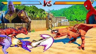 (Jurassic World Evolution🌍) T-Rex Spiderman,Spiderman I-Rex,Thanos,Thor Fight!!