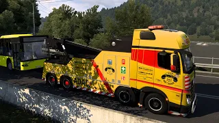 Heavy recovery towing a broken bus to Bulgaria | Mercedes-Benz Actros Wrecker | Euro Truck Simulator