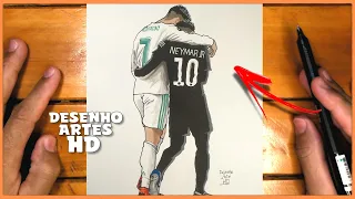 Como desenhar o Neymar Jr e Cristiano Ronaldo fácil fácil