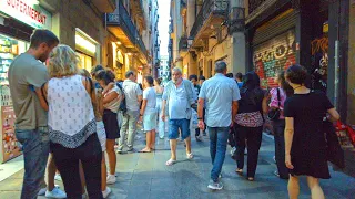 Barcelona Gothic Quarter Narrow Streets, Summer Sunset Walk in Catalonia, Spain