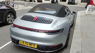 London Cars: Silver Porsche 911 Cabriolet near Piccadilly Circus Station London