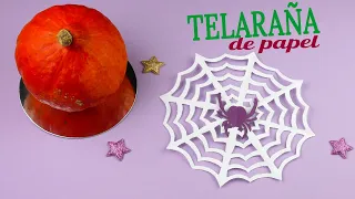 Decoraciones de Halloween una telaraña con una araña [Corte de papel fácil]