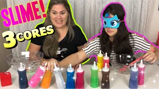 DESAFIO SLIME COM TRÊS CORES DE COLA ! 3 Colors Of Glue Slime Challenge