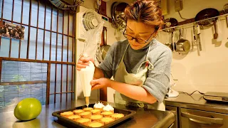 Japanese madam makes tarts in an old house.