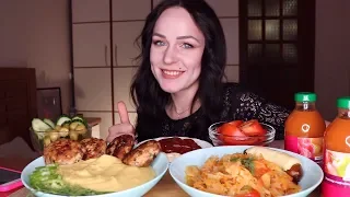 MUKBANG | Котлеты, пюре, тушеная капуста, купаты | Cutlets, mashed, cabbage, sausages не ASMR