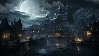 Dark Night In Medieval Village | Thunder and Heavy Rain Sound to Relax, Study, Work | Dark Ambience