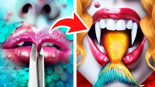 From Nerd Mermaid To Beauty Vampire  / Extreme Makeover with Gadgets from Tik Tok