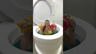 MCDONALDS vs M&Ms PRANK in Worlds Largest Toilet Teal Pool #shorts