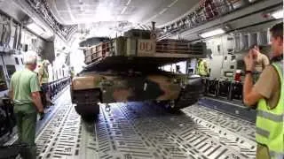 Army M1A1 Abrams airlifted in an Air Force C-17A