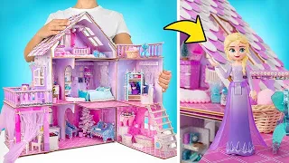 Миниатюрный домик королевы Эльзы | Волшебное преображение домика из голубого в розовый!