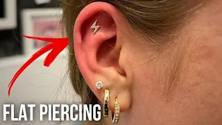 ⚡️Flat piercing with our gold plated lightning bolt upgrade #flatpiercing #earpiercing