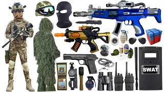 Unboxing special police weapon toy set, M416, AK47 rifle, Glock pistol, bulletproof vest, bomb