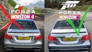 Forza Horizon 5 vs 4 Engine Sounds Comparison (Mercedes E63 AMG)