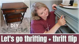 Let's go THRIFTING| Thrifted furniture for my small kitchen | DIY COFFEE BAR | Thrift haul